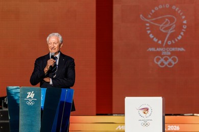 The Olympic Torch departs Rome for the 2026 Milan-Cortina Winter Olympics.