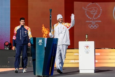 The Olympic Torch departs Rome for the 2026 Milan-Cortina Winter Olympics.