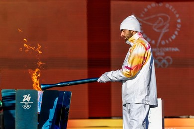 The Olympic Torch departs Rome for the 2026 Milan-Cortina Winter Olympics.