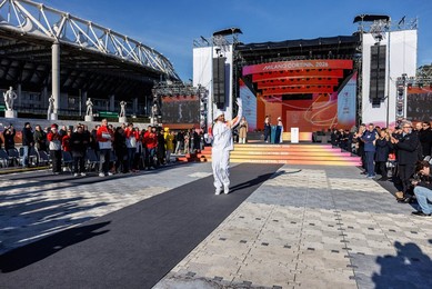 The Olympic Torch departs Rome for the 2026 Milan-Cortina Winter Olympics.