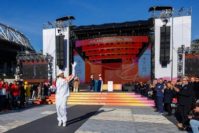 The Olympic Torch departs Rome for the 2026 Milan-Cortina Winter Olympics.