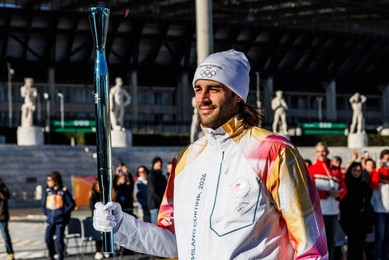 The Olympic Torch departs Rome for the 2026 Milan-Cortina Winter Olympics.