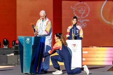 The Olympic Torch departs Rome for the 2026 Milan-Cortina Winter Olympics.