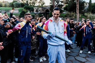 The Olympic Torch departs Rome for the 2026 Milan-Cortina Winter Olympics.