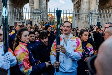 The Olympic Torch departs Rome for the 2026 Milan-Cortina Winter Olympics.