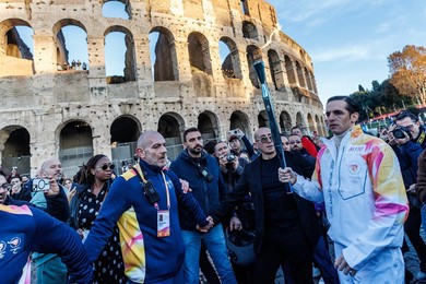 The Olympic Torch departs Rome for the 2026 Milan-Cortina Winter Olympics.
