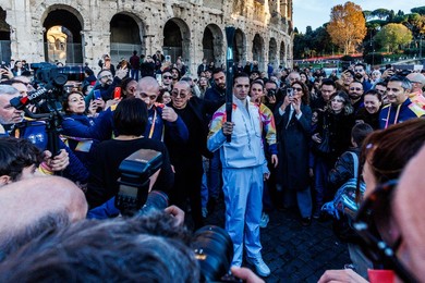 The Olympic Torch departs Rome for the 2026 Milan-Cortina Winter Olympics.