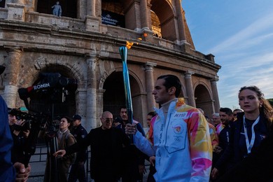The Olympic Torch departs Rome for the 2026 Milan-Cortina Winter Olympics.