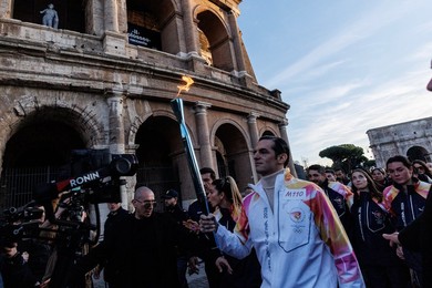 The Olympic Torch departs Rome for the 2026 Milan-Cortina Winter Olympics.