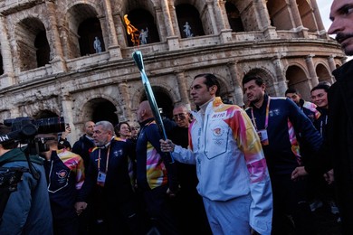 The Olympic Torch departs Rome for the 2026 Milan-Cortina Winter Olympics.