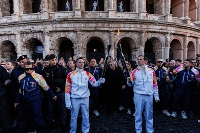 The Olympic Torch departs Rome for the 2026 Milan-Cortina Winter Olympics.
