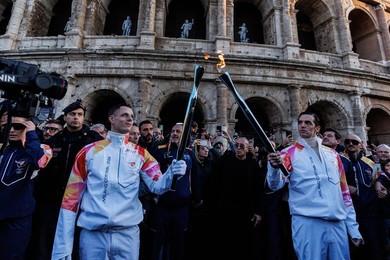 The Olympic Torch departs Rome for the 2026 Milan-Cortina Winter Olympics.