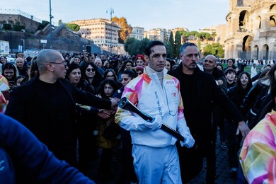 The Olympic Torch departs Rome for the 2026 Milan-Cortina Winter Olympics.