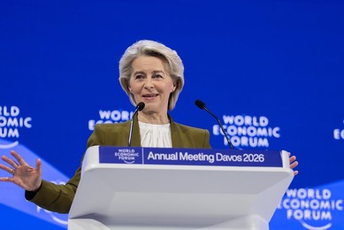 Ursula von der Leyen, President of the European Commission speaks at the World Economic Forum Annual Meeting 2026