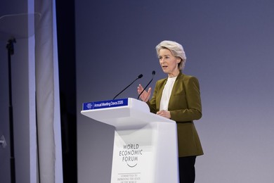 Ursula von der Leyen, President of the European Commission speaks at the World Economic Forum Annual Meeting 2026