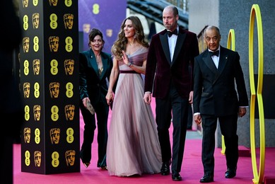 Britain's Prince William and Catherine attend the BAFTA Film Awards 2026, in London