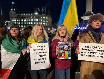 London, UK. Pro-Ukraine rally in Trafalgar Square marking four years since Russia’s full-scale invasion.