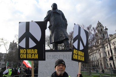 Stop The War Coalition Stage Protest against US and Israel Strikes on Iran in Parliament Square, London - Saturday 28 February 2026