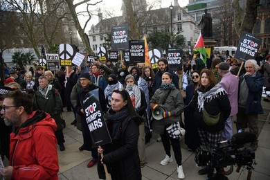 Stop The War Coalition Stage Protest against US and Israel Strikes on Iran in Parliament Square, London - Saturday 28 February 2026