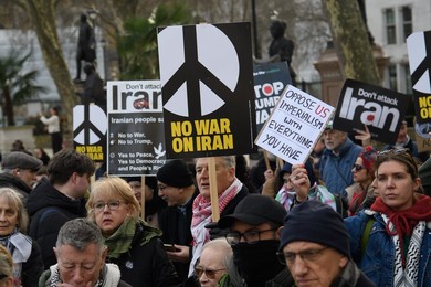 Stop The War Coalition Stage Protest against US and Israel Strikes on Iran in Parliament Square, London - Saturday 28 February 2026