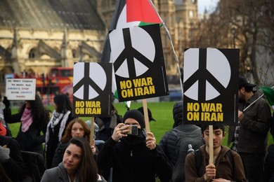 Stop The War Coalition Stage Protest against US and Israel Strikes on Iran in Parliament Square, London - Saturday 28 February 2026