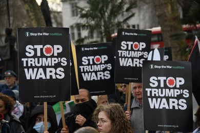 Stop The War Coalition Stage Protest against US and Israel Strikes on Iran in Parliament Square, London - Saturday 28 February 2026