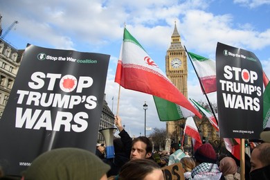 Stop The War Coalition Stage Protest against US and Israel Strikes on Iran in Parliament Square, London - Saturday 28 February 2026