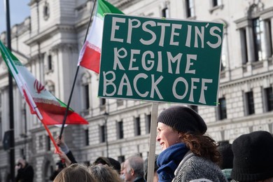 Stop The War Coalition Stage Protest against US and Israel Strikes on Iran in Parliament Square, London - Saturday 28 February 2026