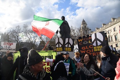 Stop The War Coalition Stage Protest against US and Israel Strikes on Iran in Parliament Square, London - Saturday 28 February 2026
