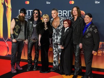 Zakk Wylde, Tommy Clufetos, Kelly Osbourne, Robbie Williams, Sharon Osbourne, Adam Wakeman and Robert Trujillo attend the BRIT Awards 2026, 28th February 2026