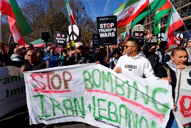 Anti war and protesters supporting the Iranian government protest. Russell Square to a rally in Westminster. 21st March 2026.