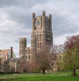 West tower of the "Ship of the Fens"  Ely Cathedral , standing prominant in Ely, Cambridgeshire, UK.