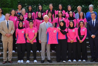 King Charles III meets Afghan Refugee Women's Cricket Team