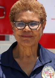 Los Angeles Mayor Karen Bass holds a press conference at Lineage Warehouse fire in Boyle Heights