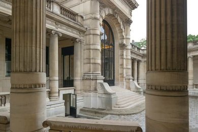 Neoclassical colonnade and entrance arch of the Palais Galliera fashion museum, Paris